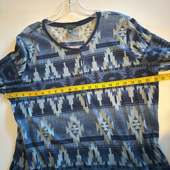 LRL Lauren Jeans Aztec Henley Dress Womens Size 2X Blue Western Boho Soft - Picture 6 of 6